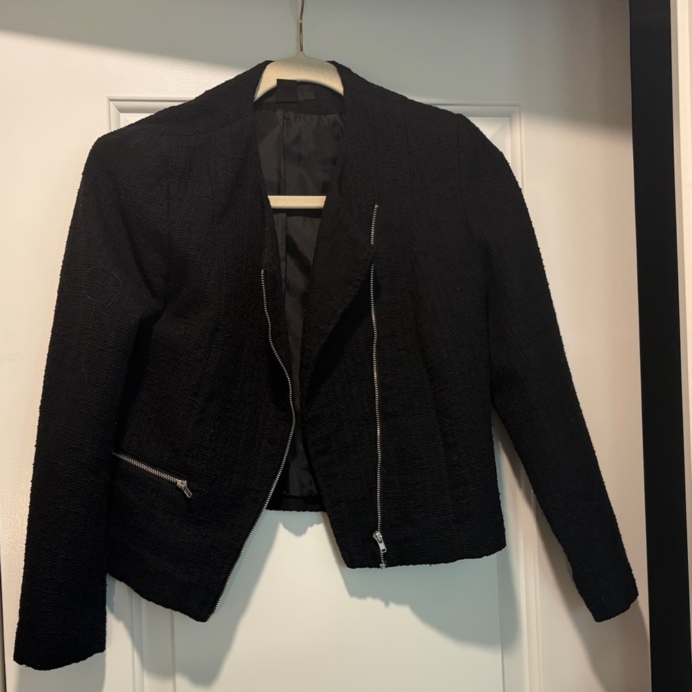 H&M Black Textured Zip-Front Blazer Jacket
